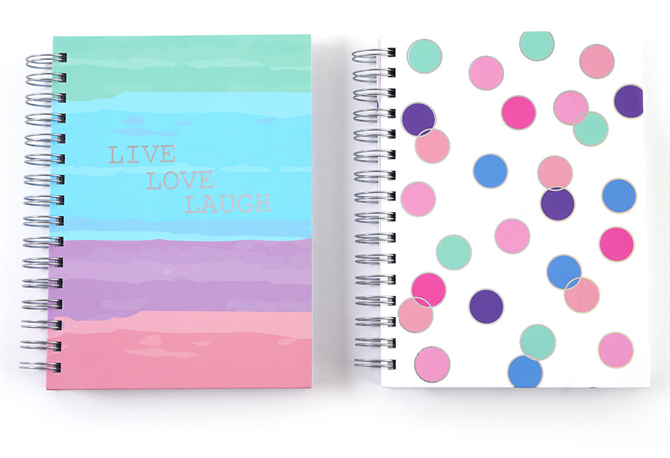 160-Sheet Pastel JUMBO Spiral Journals w/ Polka Dots & Embroidered Messages