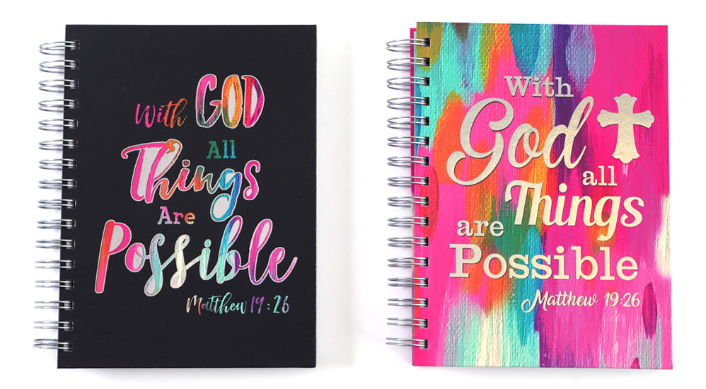 160-Sheet Neon Colored Jumbo Spiral Journals w/ Embroidered BIBLE Verses
