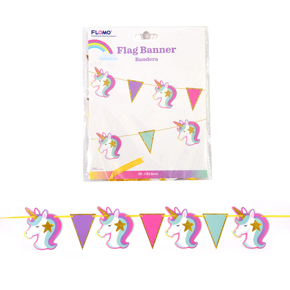 6' Triangle Unicorn Party Banner w/ GLITTER 