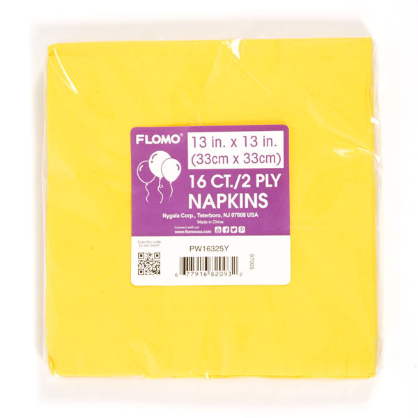 16 CT. Disposable Party Luncheon Napkins - Yellow