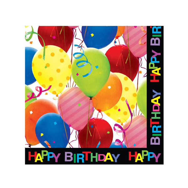 16 CT. Printed Disposable Party Luncheon Napkins w/ Birthday Party Print