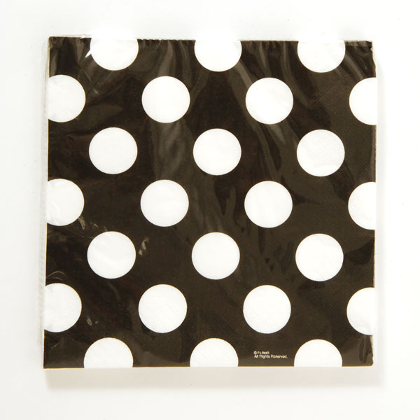 16 Ct. Printed Disposable Party Luncheon Napkins w/ BLACK & White Polka Dot Print