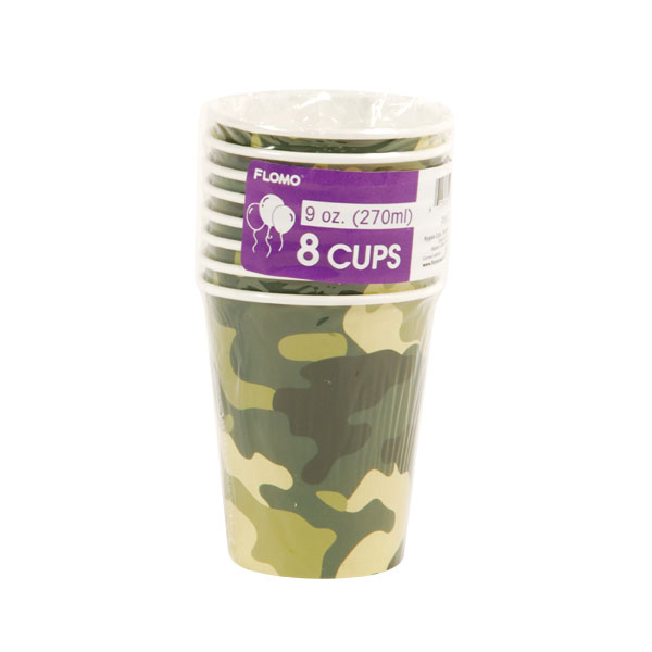 9 oz. Printed Disposable Cups w/ CAMO Print - 8-Pack