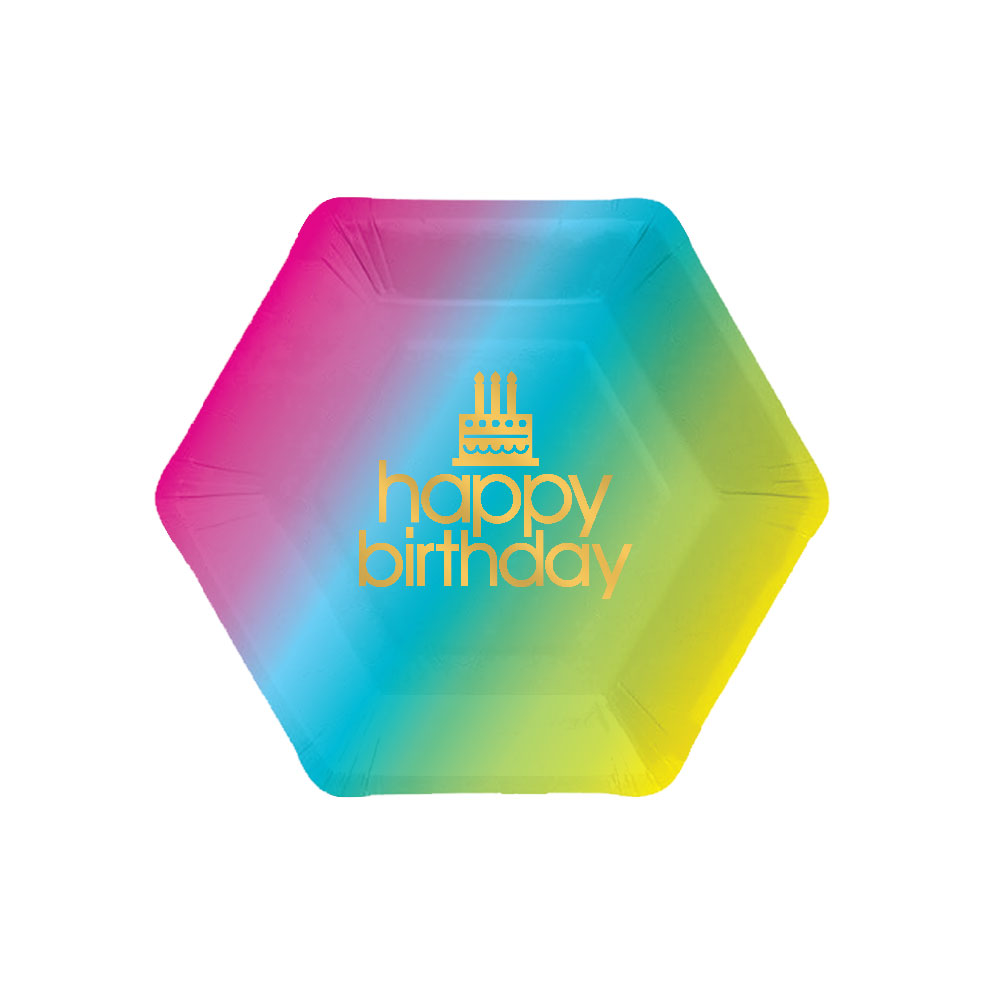 ''9'''' RAINBOW Hexagon Plate w/ Hot Stamping - 8-Packs''