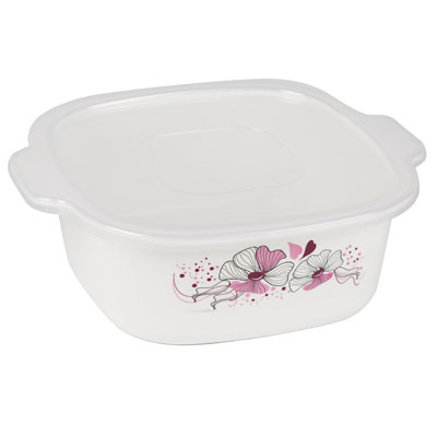 Food Storage Container Flat Lid 1.5 Qt Floral Grip HANDLE In Pdq#1451