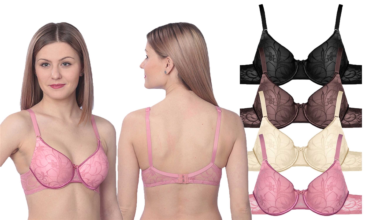 Women's Floral Print Underwire BRAs w/ Lace Back - Full Figure Sizes 36C-42D