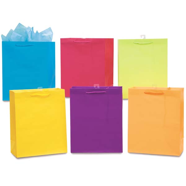 Extra Large Matte Bright Color GIFT Bags - 6 Colors