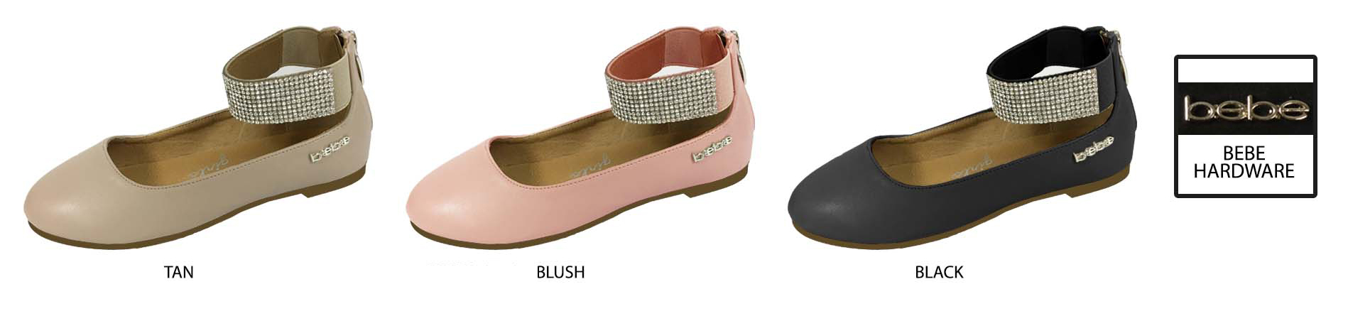Girl's Ankle Strap Flats w/ Rhinestone Embellished Ankle Strap
