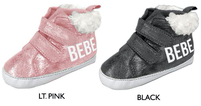 Infant Metallic Velcro Sneakers w/ Sherpa Trim & BEBE Logo