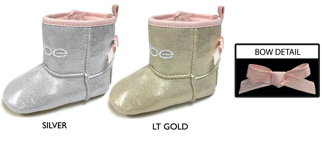 Infant Girl's SHIMMER Booties w/ Embroidered Bebe Logo & Shinny Bow