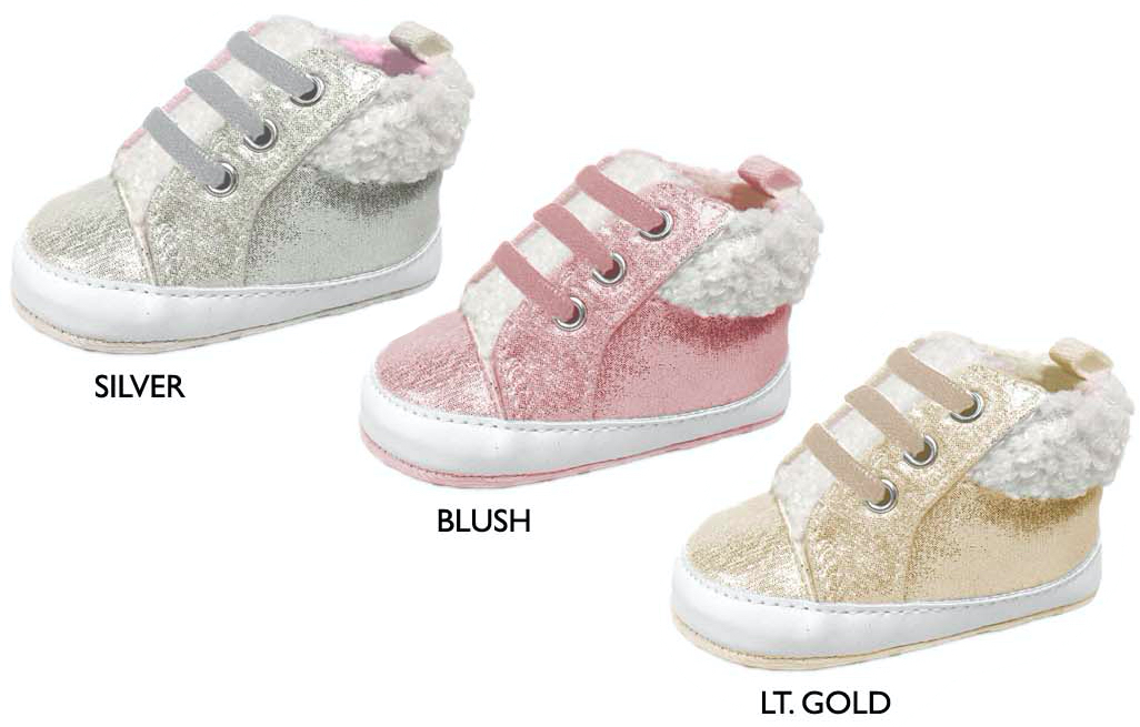 Infant Girl's SHIMMER Sneakers w/ Sherpa Trim & Elastic Laces