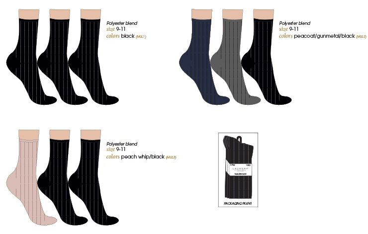 LAUNDRY by Shelli Segal Women's Ribbed Crew Socks - Striped Prints - Size 9-11 - 3-Pair Packs