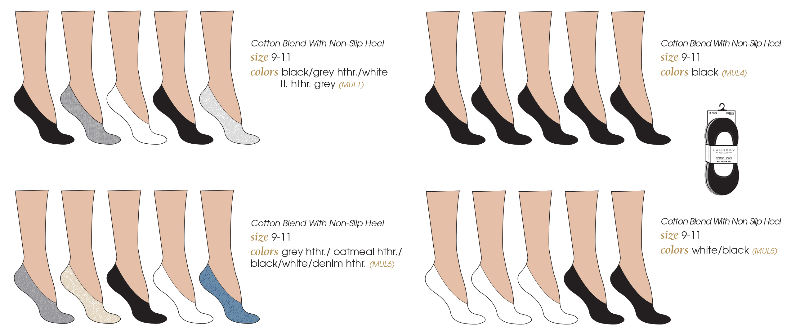 LAUNDRY by Shelli Segal Women's Cotton Footie Socks w/ Non-Skid Heel - Solid Colors - Size 9-11 - 5-