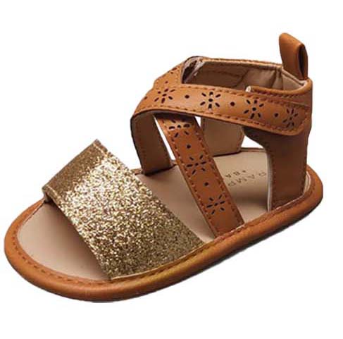 Infant Girl's Gladiator Sandals w/ Floral Cut-Outs & GLITTER Toe Strap