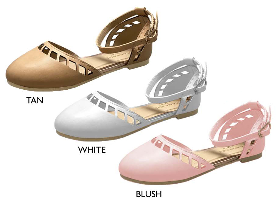 Girl's Flats w/ Cutout & Ankle Strap Details