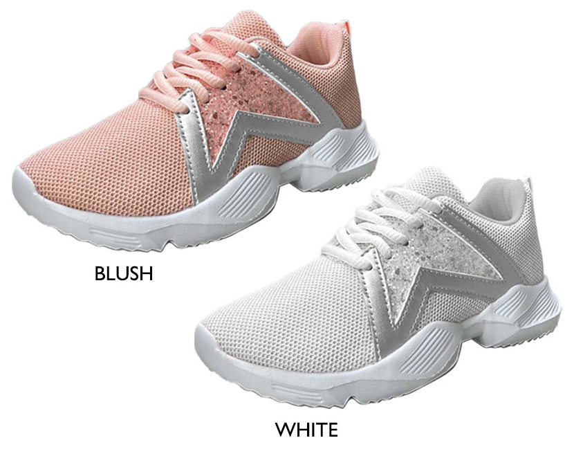 Girl's Mesh Lace-Up Sneakers w/ GLITTER Star Detail