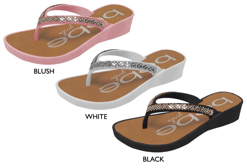 Girl's Thong Wedge SANDALS w/ Rhinestone Detail