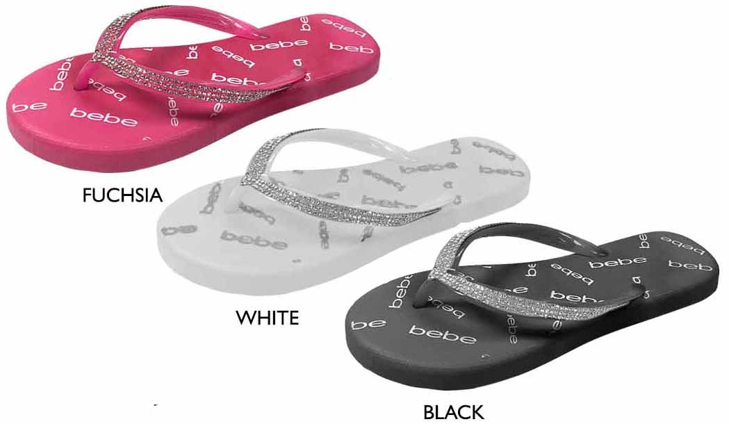 Girl's PCU Flip Flop SANDALS w/ Shimmer Rhinestones & Bebe Print Footbed