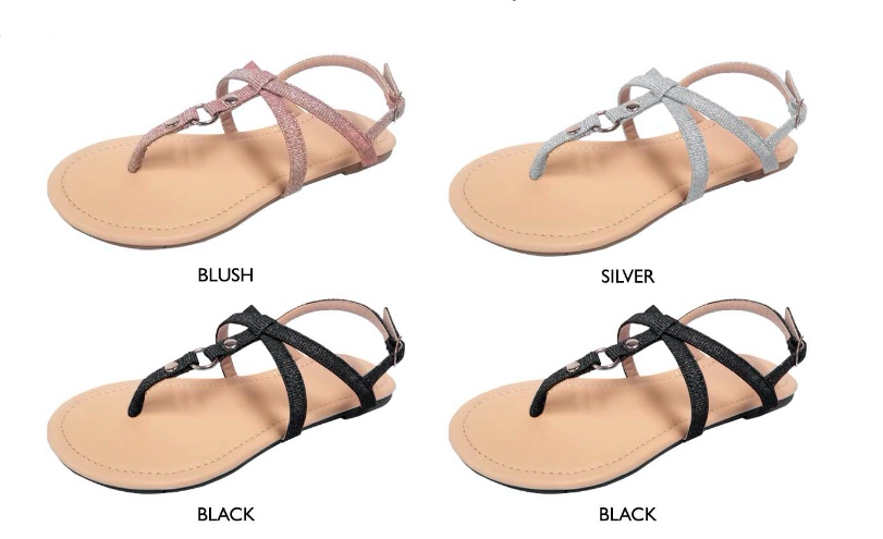 Women's Lurex T-Strap Sandals w/  SHIMMER Straps & Welt Embelishment