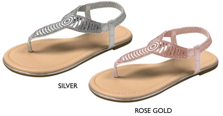Women's SHIMMER Fabric Thong Sandals w/ Rhinestones & Elastic Heel Strap