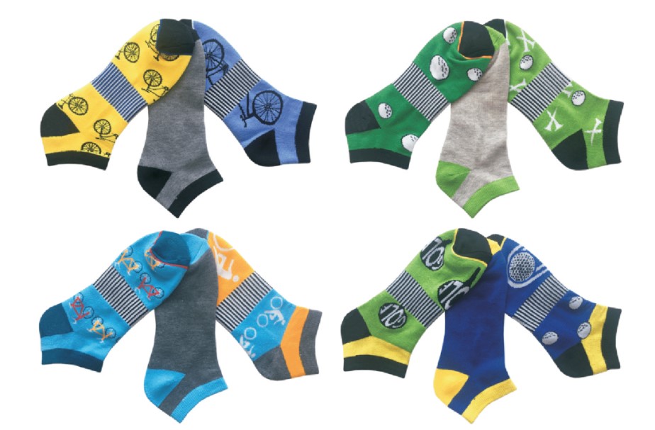 Men's Designer Athletic Ankle Socks w/ GOLF & Bicycle Print - Pair Packs