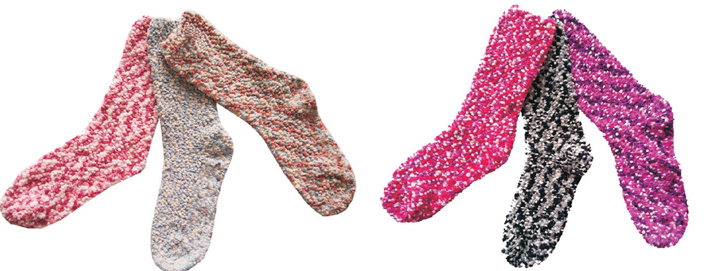 Women's Marled POPCORN Fuzzy Crew Socks - Multi-Color & Tie-Dye Print - Size 9-11