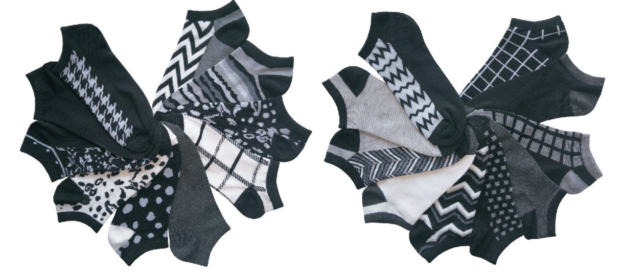 Women's No Show Black & White Novelty Socks - Assorted DESIGNS - 10-Pair Packs - Size 9-11
