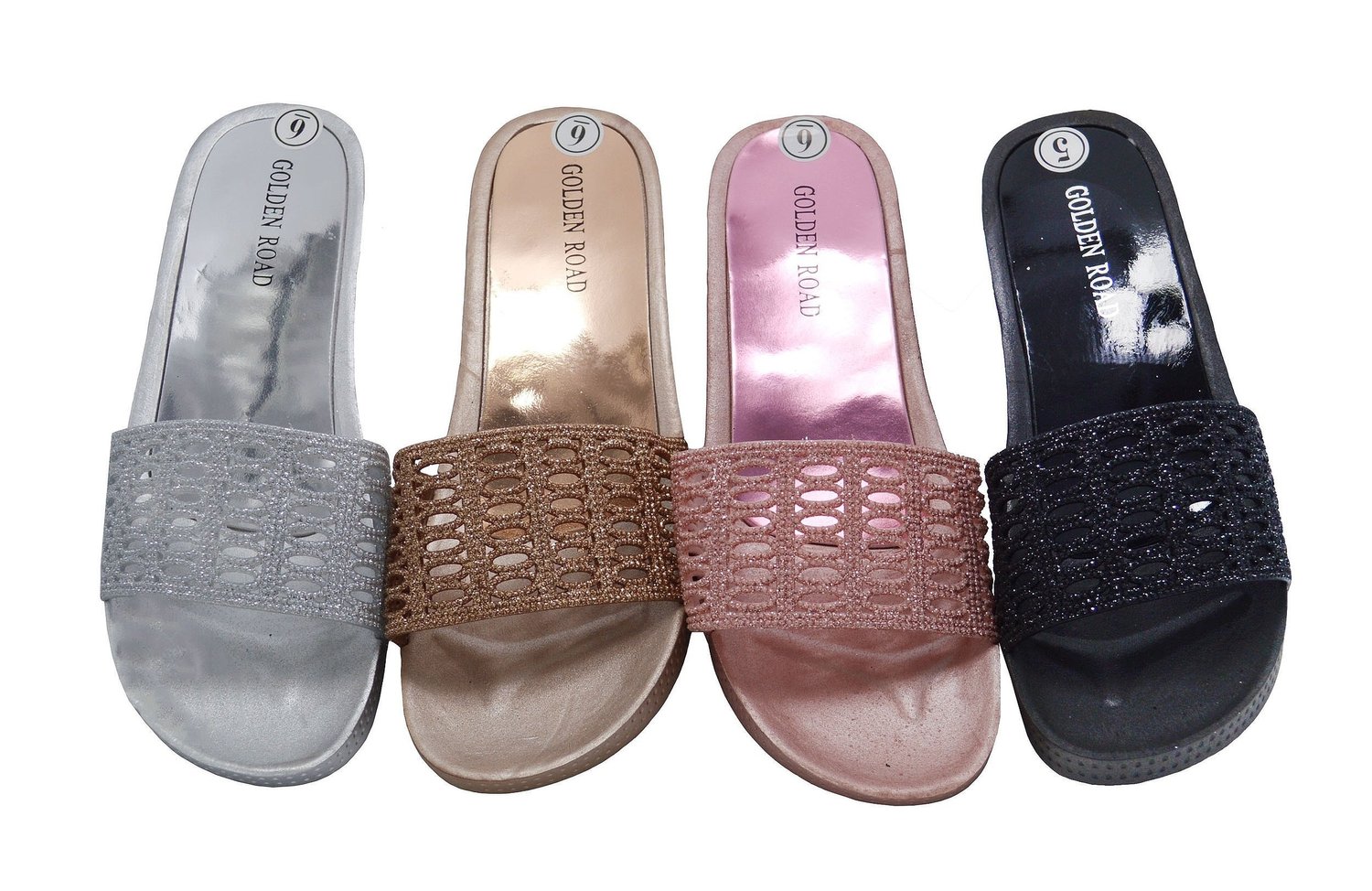 Women's Metallic Mule Slide Sandals w/ Embroidered Glitter Straps - Choose Your Color(s)
