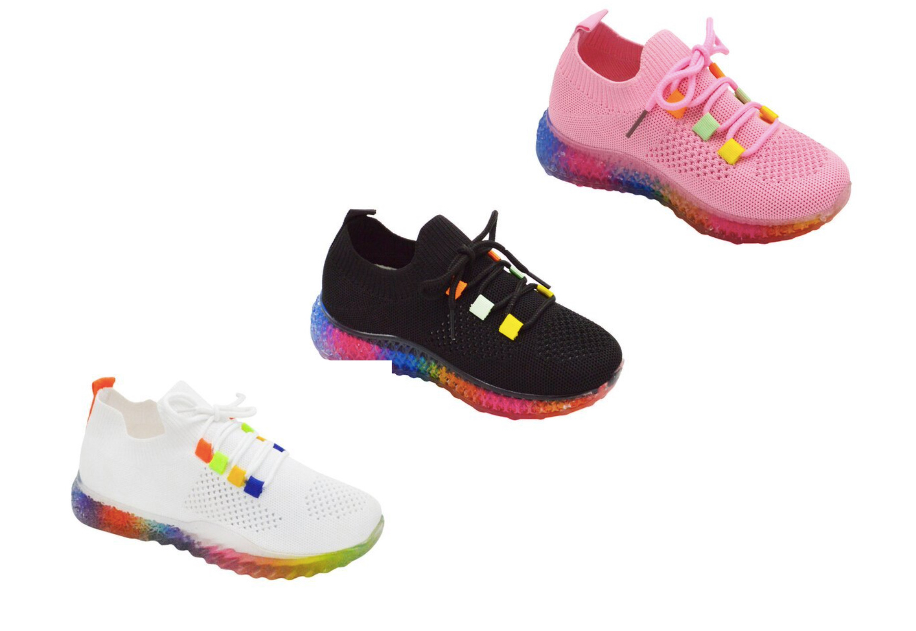 Girl's Mesh Sneakers w/ RAINBOW Trim