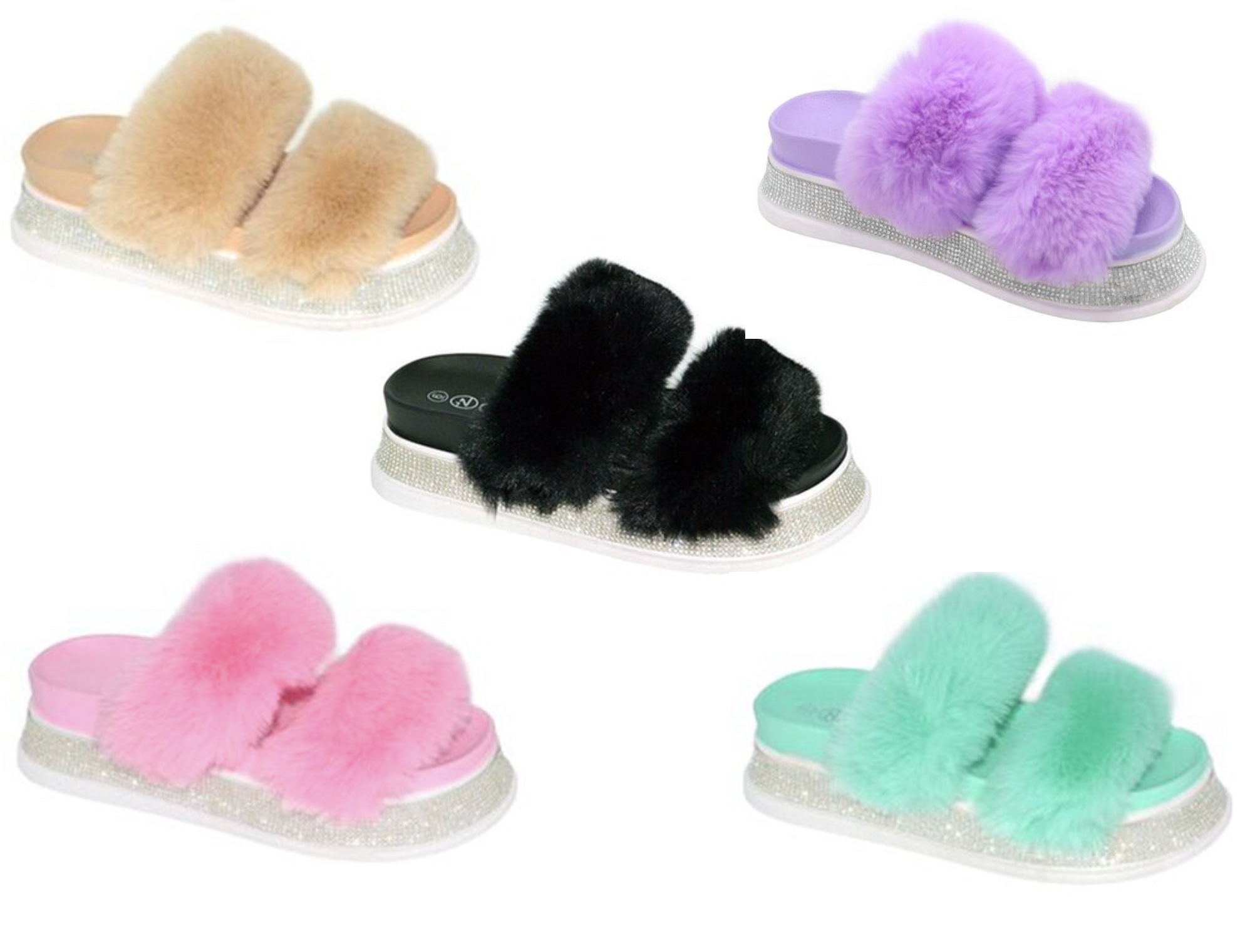 Women's Wedge Arizona Disco Sandals w/ Embroidered Jem Trim & Faux Fur Strap - Choose Your Size(s) &