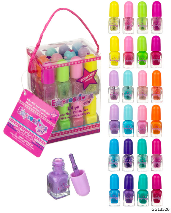 Mini Scented NAIL POLISH Set w/ Carrying Canister Case - 24-Pack