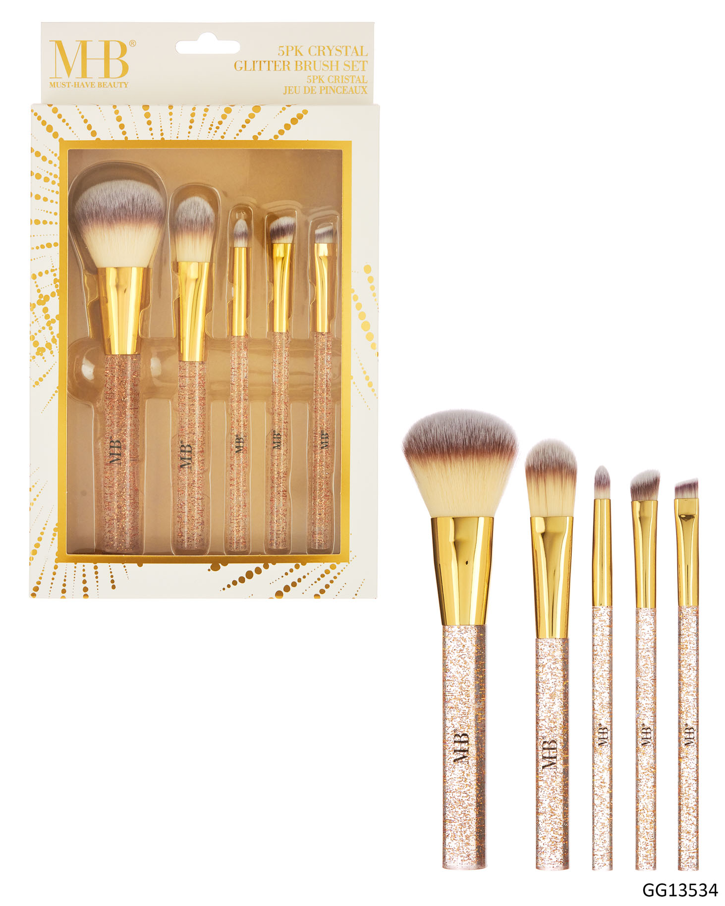 MHB (Must Have Beauty) Premium Crystal Glitter Brush Set - Gold - 5-Pack