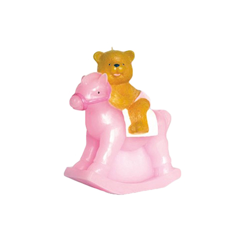 ''7'''' Teddy Bear Riding on Toy Rocking HORSE Candle - Choose Your Color(s)''