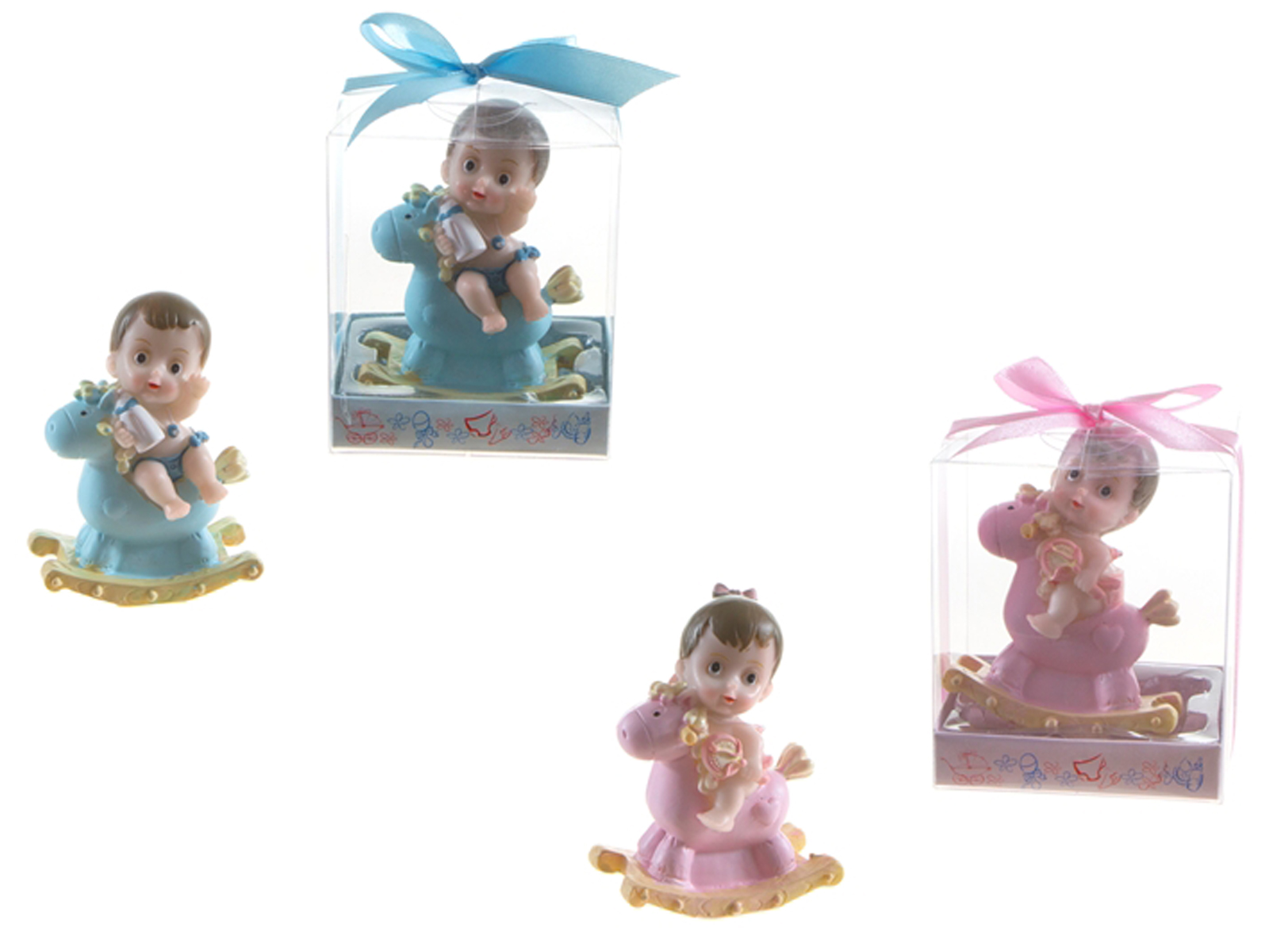 Gender Reveal Baby & Toy Rocking HORSE Party Favors w/ Clear Designer Gift Box - Choose Your Color(s