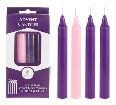 ''4 PCs 5'''' Advent Unscented Taper Candles - Asst''