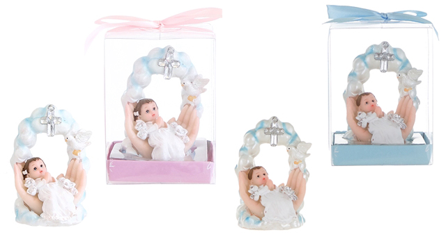 Baby On Palm Praying Above Cross Poly Resin w/ GIFT Box
