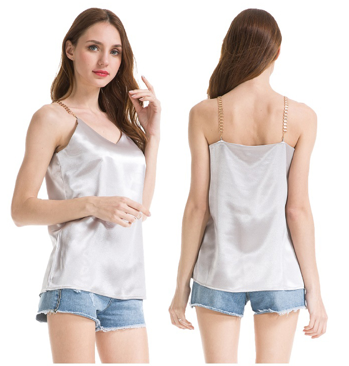 Women's SATIN Sleeveless Tops w/ Chain Strap - Assorted Colors - Size Small-XL