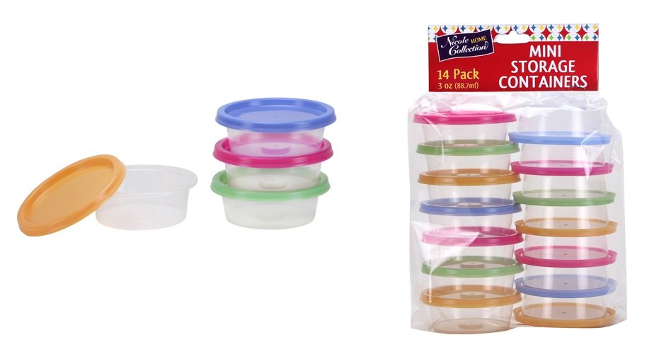 3 oz. Mini Round ContAiners w/ Neon Lids - 14-PAcks - Nicole Home Collection