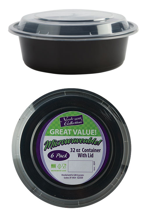 ''7'''' Round Deep MicrowAveABle ContAiners - BlAck - 6-PAcks - Nicole Home Collection''