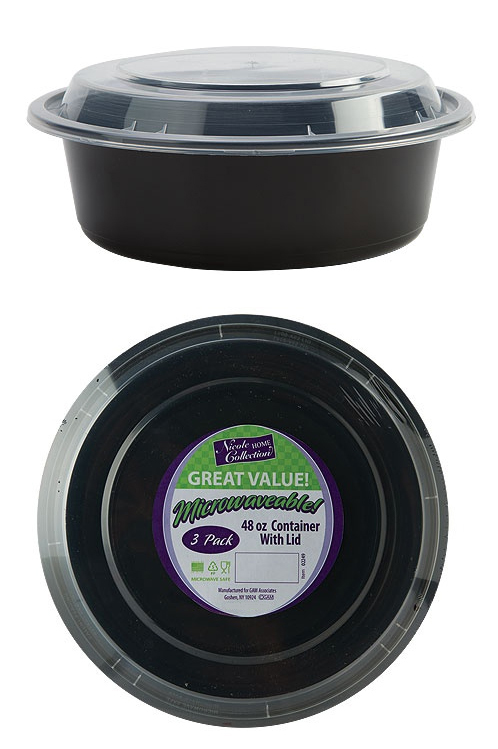 ''9'''' Round Deep MicrowAveABle ContAiners - BlAck - 3-PAcks - Nicole Home Collection''