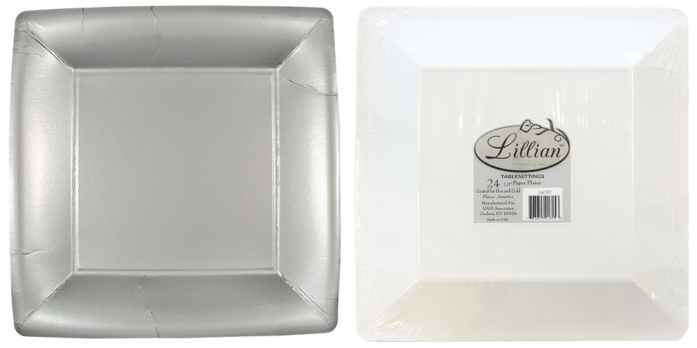 ''Solid Silver 10'''' Square Dinner Paper Plates - Lillian''