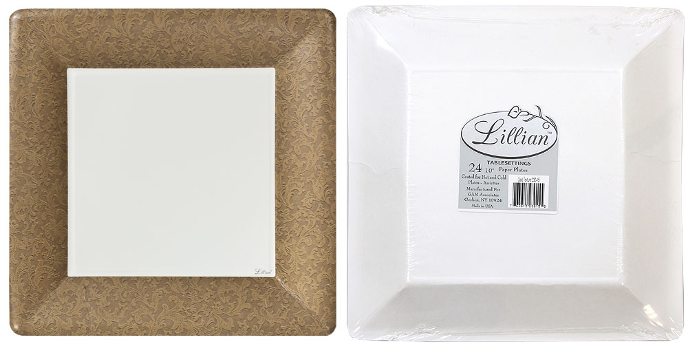 ''Texture Gold 10'''' Square Dinner Paper Plates - Lillian''