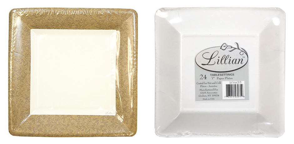 ''Texture Gold 7'''' Square Dinner Paper Plates - Lillian''