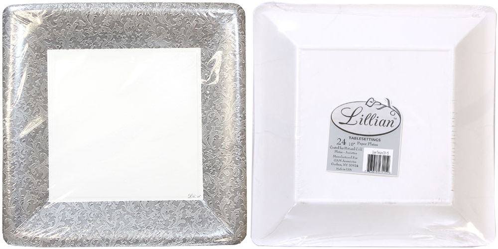 ''Texture Silver 10'''' Square Dinner Paper Plates - Lillian''