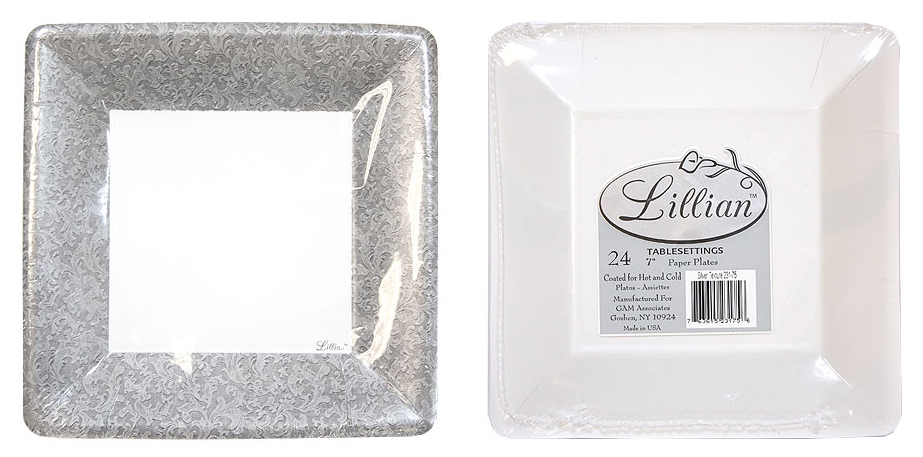 ''Texture Silver 7'''' Square Dinner Paper Plates - Lillian''