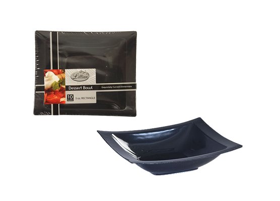 Rectangular Black Plastic DESSERT Bowls by Lillian - 5oz - 10-Packs