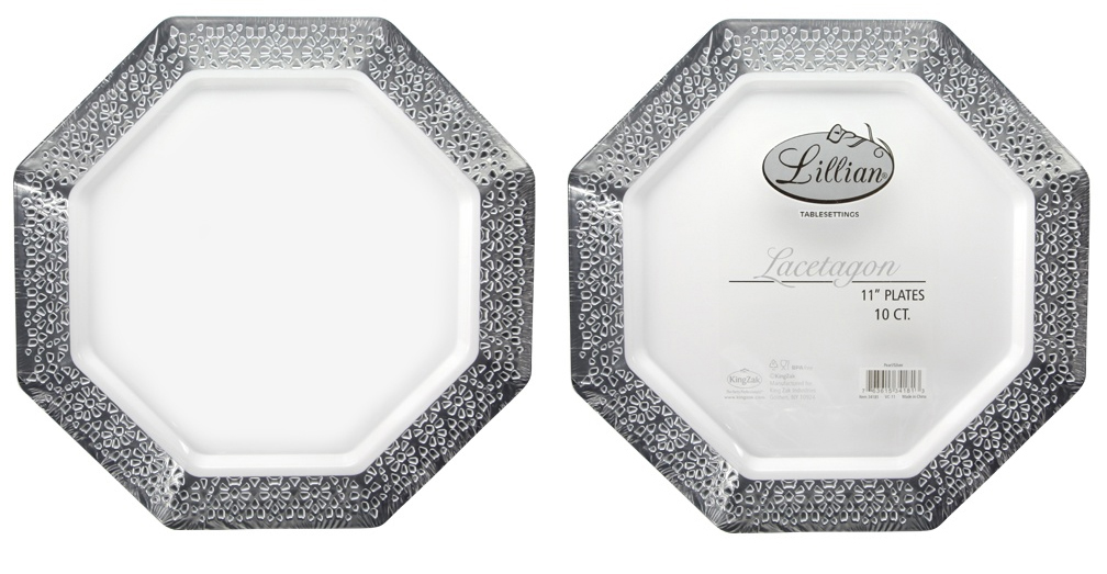 ''Lacetagon - 11'''' Pearl Plate - Silver RIM - 10-Packs - Lillian''