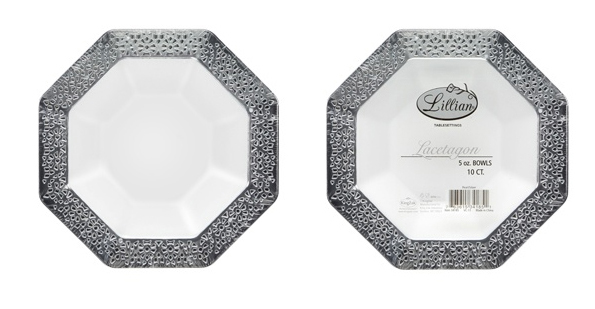 Lacetagon - 5 oz. Pearl Bowl - Silver RIM - 10-Packs - Lillian