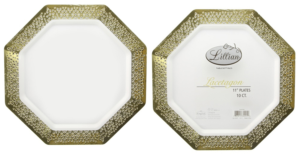 ''Lacetagon - 11'''' Pearl Plate - Gold RIM - 10-Packs - Lillian''
