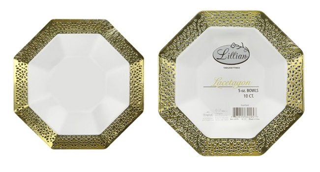 Lacetagon - 5 oz. Pearl Bowl - Gold RIM - 10-Packs - Lillian